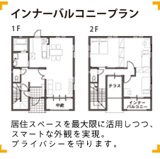 インナーバルコニープラン 居住スペースを最大限に活用しつつ、スマートな外観を実現。プライバシーを守ります。